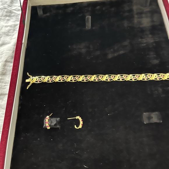 Natural ruby bracelet and earrings (studded with small micro diamonds) - Picture 7 of 9